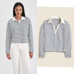NEW J CREW Vintage jersey johnny-collar shirt in stripe